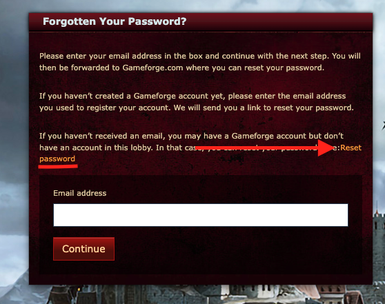Bitefight Lobby Password Reset for users who previously had
